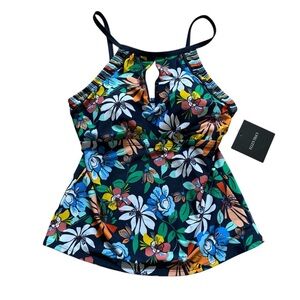 Ellen Tracy Floral Swim Top Tankini Size 10 NWT
